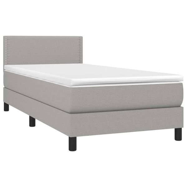 vidaXL Boxspringbett mit Matratze & LED Hellgrau 90x200 cm Stoff