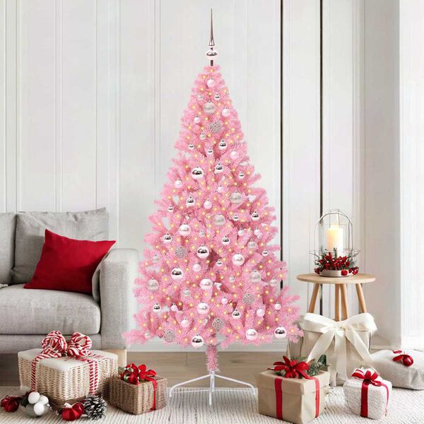 vidaXL Künstlicher vorbeleuchteter Weihnachtsbaum Rosa 180 cm PVC