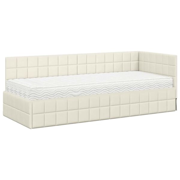vidaXL Eckbettgestell mit Matratze mit Kopfteil 2 pcs Creme Samt