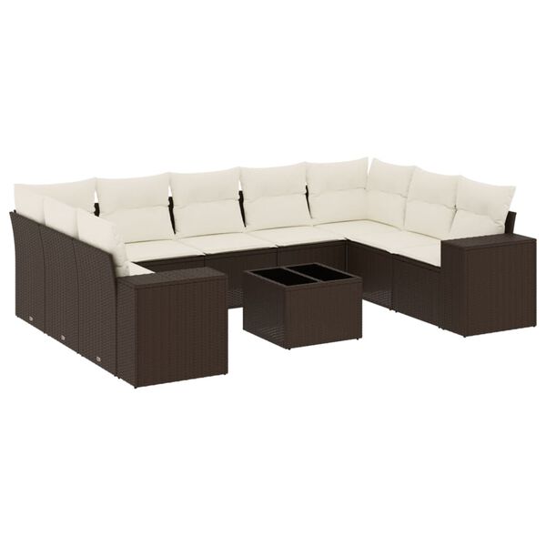vidaXL 10-tlg. Garten-Sofagarnitur mit Kissen Braun Poly Rattan