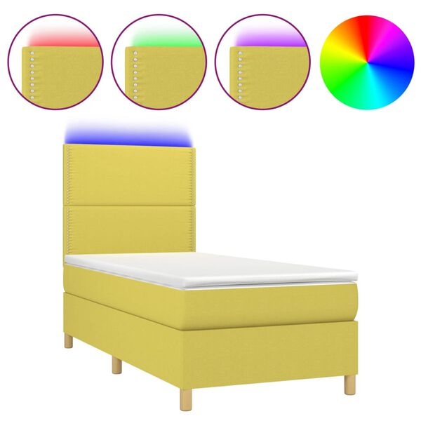 vidaXL Boxspringbett mit Matratze & LED Gr&uuml;n 100x200 cm Stoff