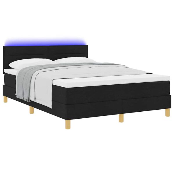 vidaXL LED Boxspringbett mit Matratze Schwarz 140 x 200 cm Stoff