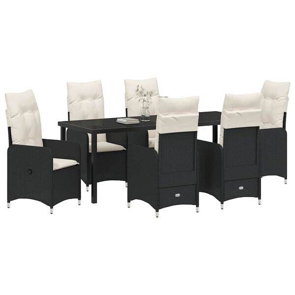 vidaXL Garten Essgruppe mit Kissen 7 pcs Schwarz Poly-Rattan