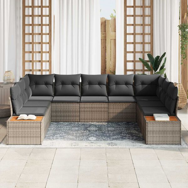 vidaXL Gartensofa-set mit Kissen 9 pcs Grau Poly Rattan