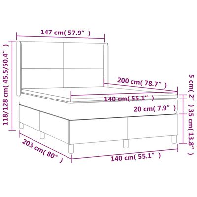 vidaXL Boxspringbett mit Matratze Dunkelgrau 140x200 cm Samt