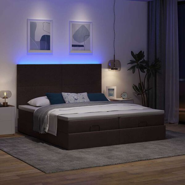 vidaXL Ottoman-Bett mit Matratzen & LEDs Dunkelbraun 180x200 cm Stoff