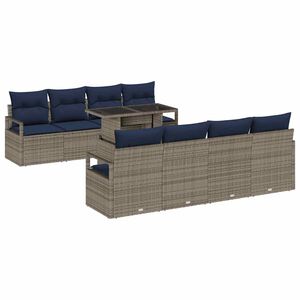 vidaXL Garten-Sofa-Set 7 pcs Grau und Marineblau Poly-Rattan