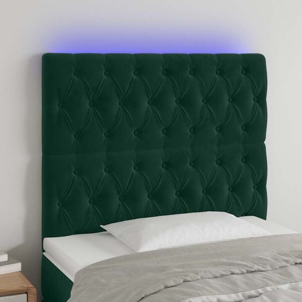 vidaXL LED Kopfteil Dunkelgr&uuml;n 100x7x118/128 cm Samt