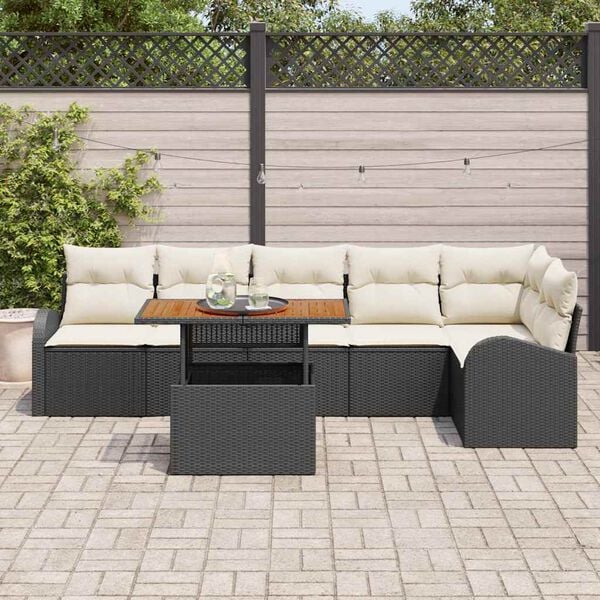 vidaXL Garten-Sofa-Set mit Kissen 7 pcs Schwarz und Creme