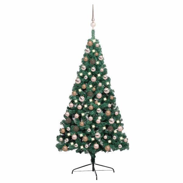vidaXL K&uuml;nstlicher Halb-Weihnachtsbaum Beleuchtung Kugeln Gr&uuml;n 120 cm