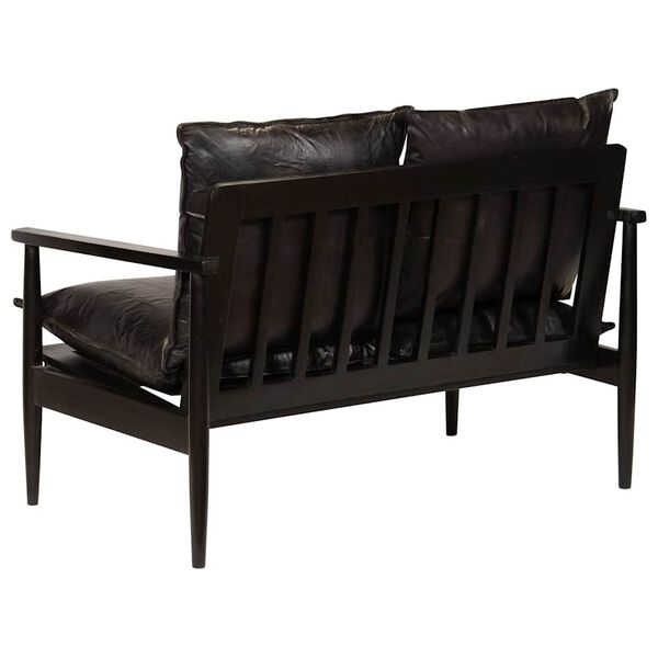 vidaXL 2-Sitzer-Sofa Echtleder Akazienholz Schwarz