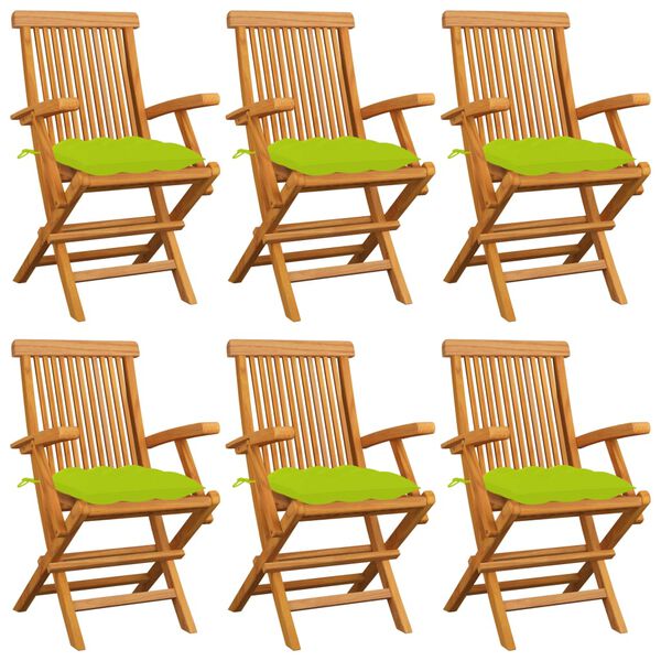 vidaXL Gartenst&uuml;hle mit Hellgr&uuml;nen Kissen 6 Stk. Massivholz Teak