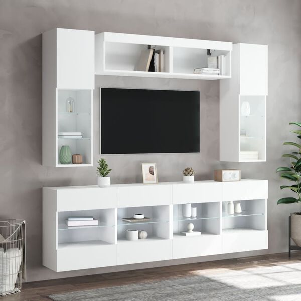 vidaXL 6-tlg. TV-Wohnwand mit LED-Leuchten Wei&szlig;