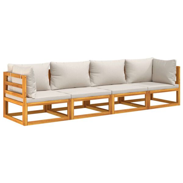 vidaXL 4-tlg. Garten-Lounge-Set mit Hellgrauen Kissen Massivholz