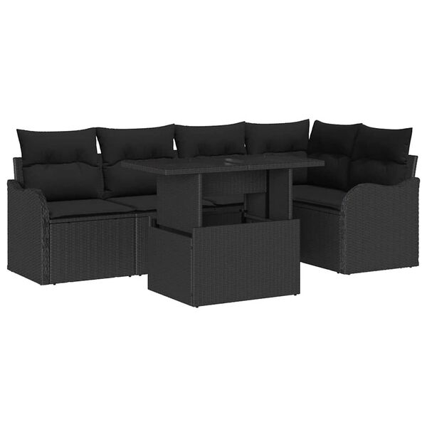 vidaXL Essgruppe mit Kissen 6 pcs Schwarz Poly Rattan