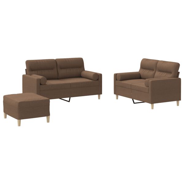 vidaXL 3-tlg. Sofagarnitur mit Kissen Braun Stoff