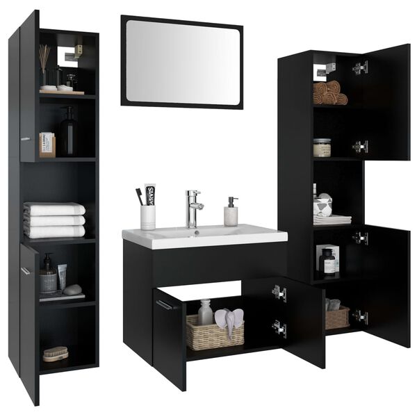 vidaXL Badm&ouml;bel-Set Schwarz Holzwerkstoff