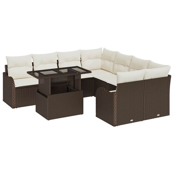 vidaXL Gartensofa-set mit Kissen 9 pcs Braun Poly-Rattan