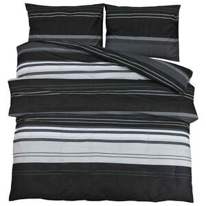 vidaXL Bettw&auml;sche-Set Schwarz Gestreift 225x220 cm Baumwolle