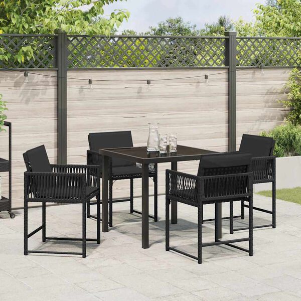 vidaXL Garten Essgruppe 5 pcs Schwarz Poly-Rattan