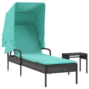 vidaXL Sonnenliege mit Sonnendach und Tisch Schwarz Poly Rattan