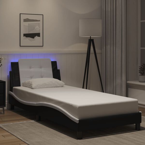 vidaXL Bettgestell mit LED ohne Matratze "Zadar" Schwarz und Wei&szlig; 90x200 cm