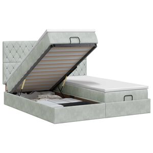vidaXL Ottoman Bett mit Matratze mit Kopfteil 2 stk. Hellgrau Samt