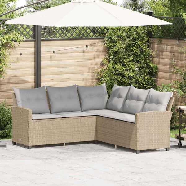 vidaXL L-f&ouml;rmiges Couchsofa mit Kissen Beige Polyrattan