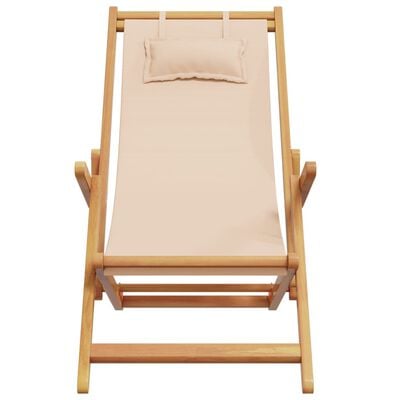 vidaXL Strandstuhl Klappbar Beige Massivholz Eukalyptus und Stoff