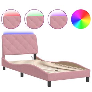 vidaXL Bettgestell mit LED ohne Matratze Rosa 90x190 cm Samt