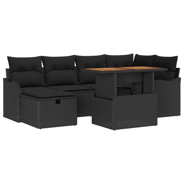 vidaXL Garten-Sofa-Set 7 pcs Schwarz Poly-Rattan