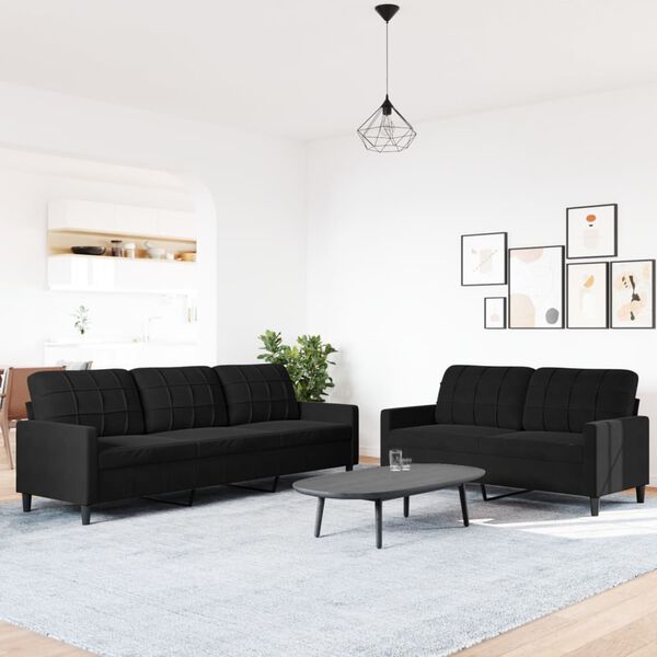 vidaXL 2-tlg. Sofagarnitur mit Kissen Schwarz Samt