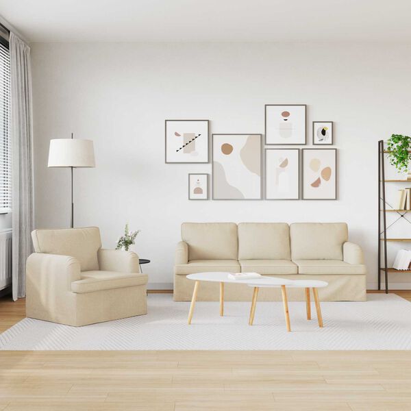 vidaXL Sofa 180cm 2 pcs Creme Metall