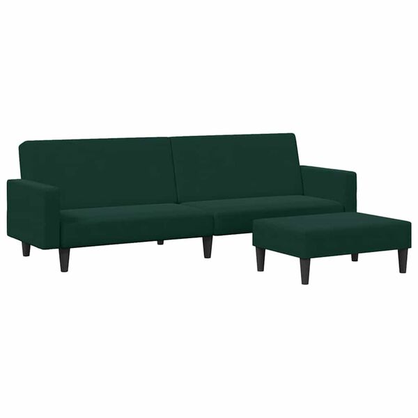 vidaXL Schlafsofa 2-Sitzer mit Fu&szlig;hocker Dunkelgr&uuml;n Samt