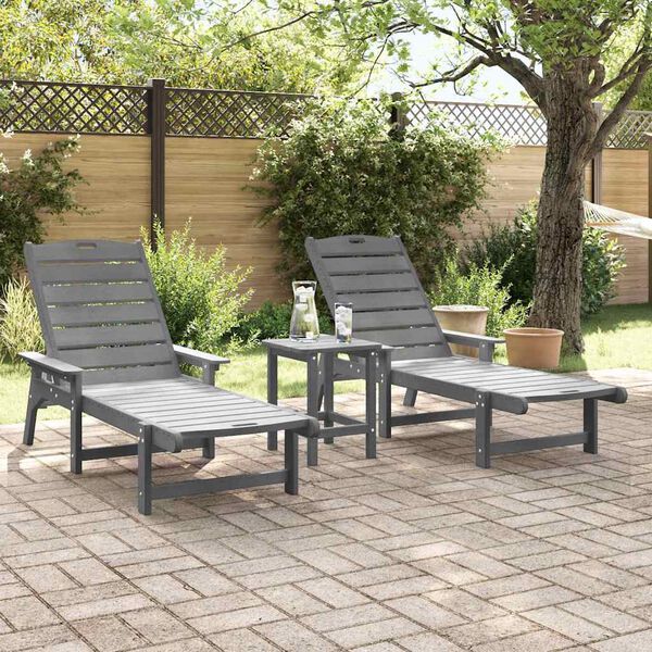 vidaXL Sonnenliege 3 pcs Hellgrau Polyethylen