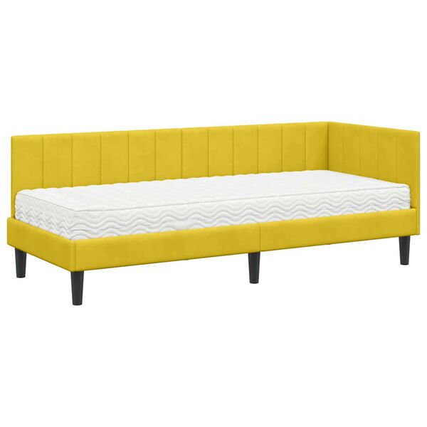 vidaXL Eckbettgestell mit Matratze mit Kopfteil 2 pcs Gelb Samt