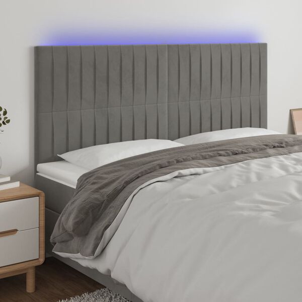 vidaXL LED Kopfteil Hellgrau 160x5x118/128 cm Samt