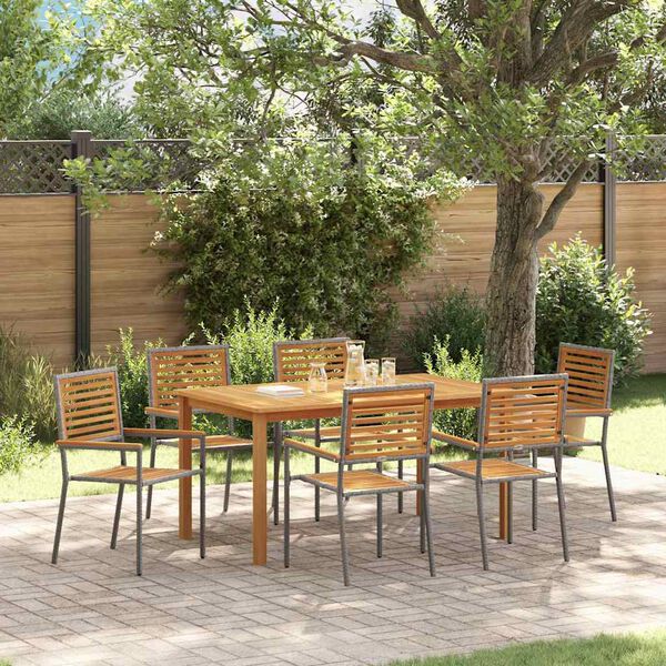vidaXL Garten Essgruppe 7 pcs Grau Poly Rattan