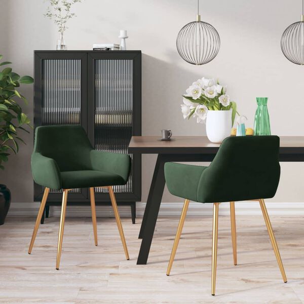 vidaXL Esszimmerst&uuml;hle 2 Stk. Dunkelgr&uuml;n Samt
