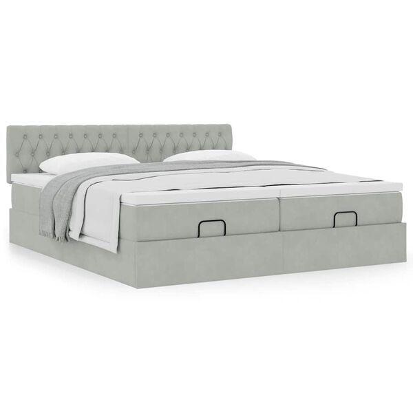 vidaXL Ottoman-Bett mit Matratzen Hellgrau 180x200 cm Samt