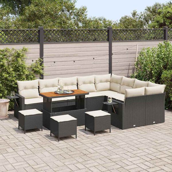 vidaXL Gartensofa-set mit Kissen 13 pcs Schwarz und Creme Poly-Rattan