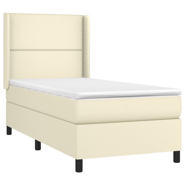 vidaXL Boxspringbett mit Matratze & LED Creme 100x200 cm Kunstleder