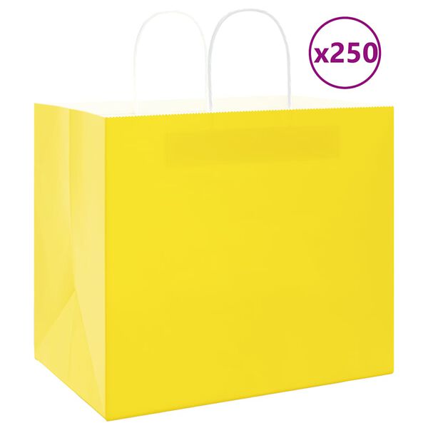 vidaXL Papiertragetaschen 250 Stk. mit Henkeln Gelb 32x22x28 cm