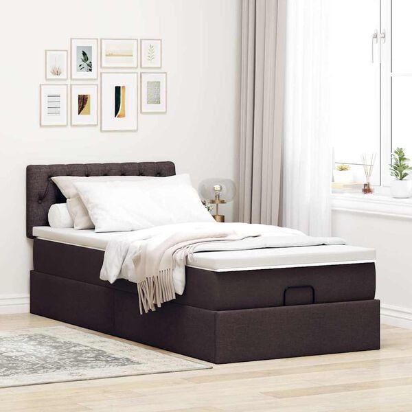 vidaXL Ottoman-Bett mit Matratze & LEDs Dunkelbraun 80x200 cm Stoff
