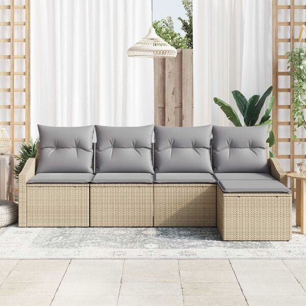 vidaXL Sofa Set mit Kissen 5 pcs Beige und Hellgrau Poly-Rattan
