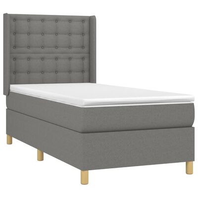 vidaXL Boxspringbett mit Matratze & LED Dunkelgrau 90x200 cm Stoff