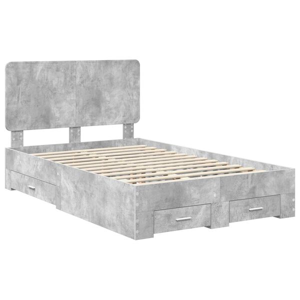 vidaXL Bettrahmen mit Kopfteil Beton Grau 120 x 190 cm Holzwerkstoff