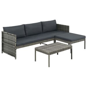 vidaXL 3-tlg. Garten-Lounge-Set mit Auflagen Poly Rattan Grau