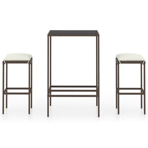 vidaXL 3-tlg. Gartenbar-Set mit Kissen Poly Rattan Braun