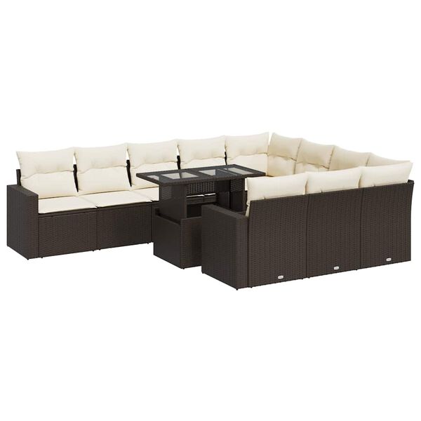 vidaXL 11-tlg. Garten-Sofagarnitur mit Kissen Braun Poly Rattan